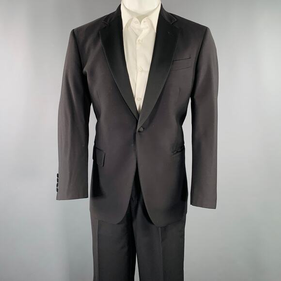 BROOKS BROTHERS Size 40 Black Wool Single Button Suspenders Tuxedo - Picture 1 of 14